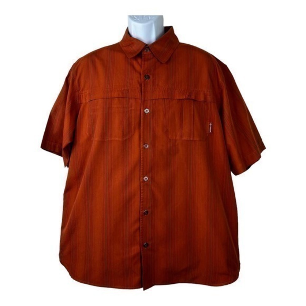Merrell Men Top Casual Shirt Orange Buttons Front Size XL